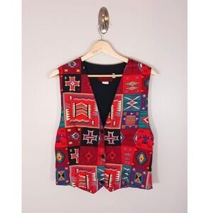 Southwestern Western Print Vest M Made USA Cowgirl Rodeo Festival Boho